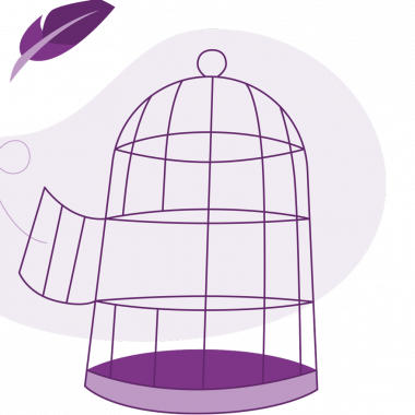 Grafik: Leerer Vogelkäfig mit fliegender einzelner Feder