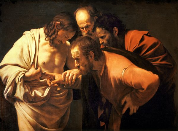 Thomas legt seinen Finger in die Seitenwunde des auferstandenen Jesus